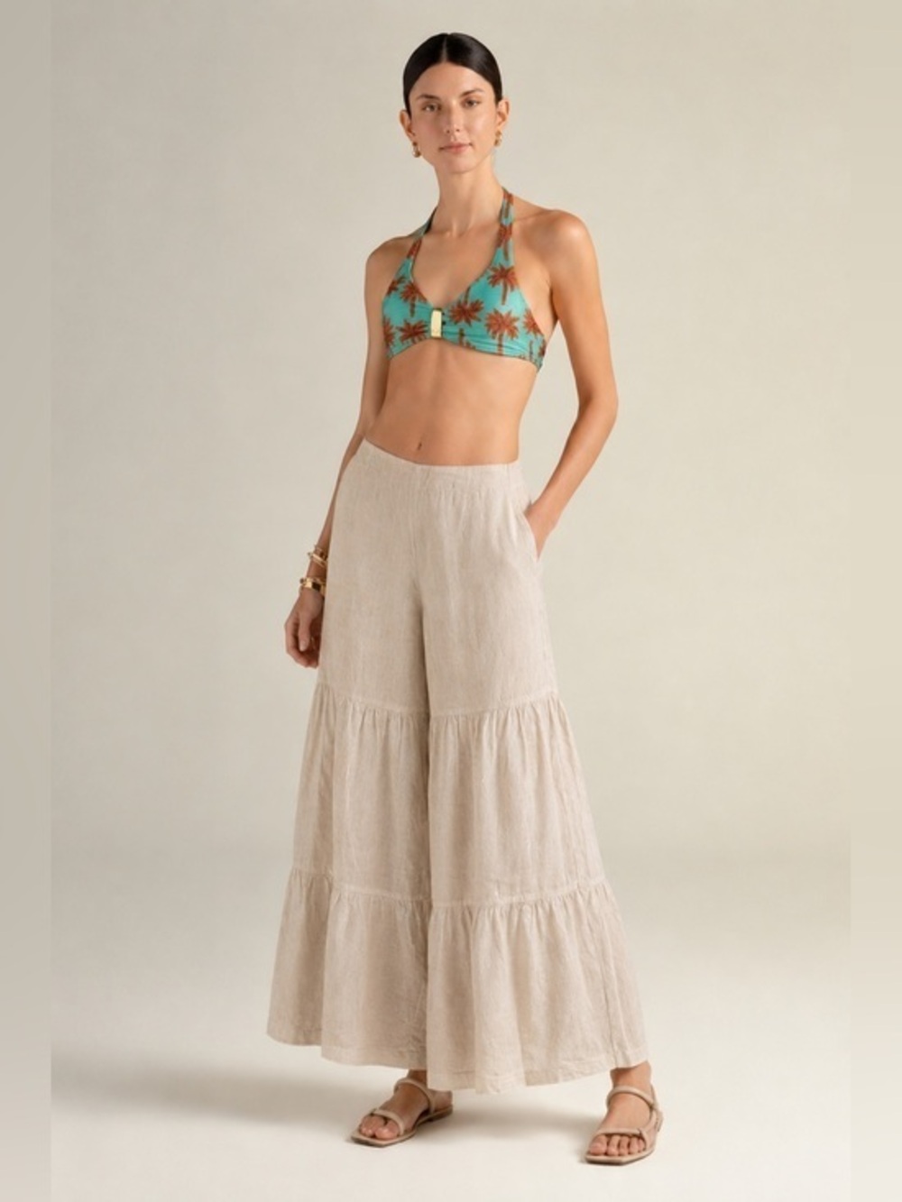 Touche Balneaire Relaxed Wide-Leg Linen Pants in Natural Cream size S